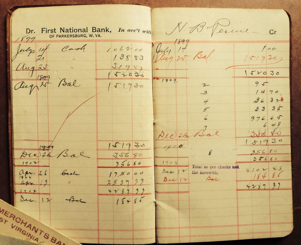 Bank account book with balances from July-December 1899.